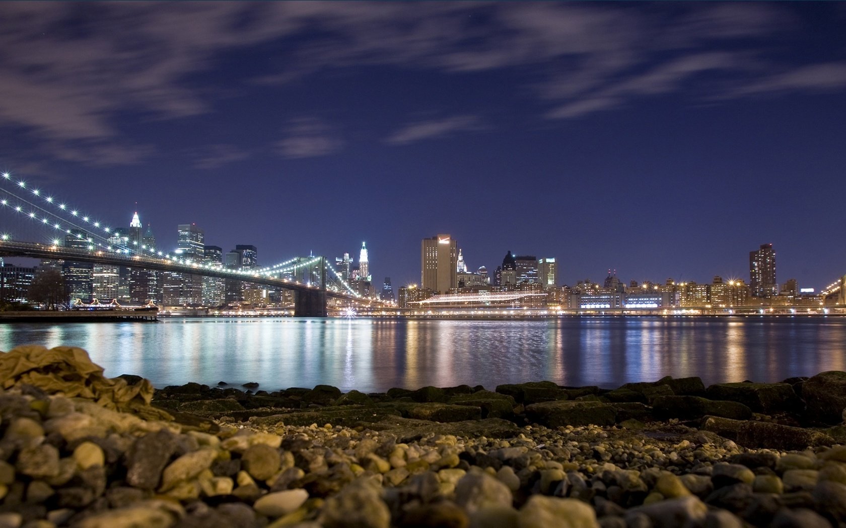 Обои ночь, пляж, мост, сша, нью-йорк, бруклинский мост, night, beach, bridge, usa, new york, brooklyn bridge разрешение 1920x1080 Загрузить