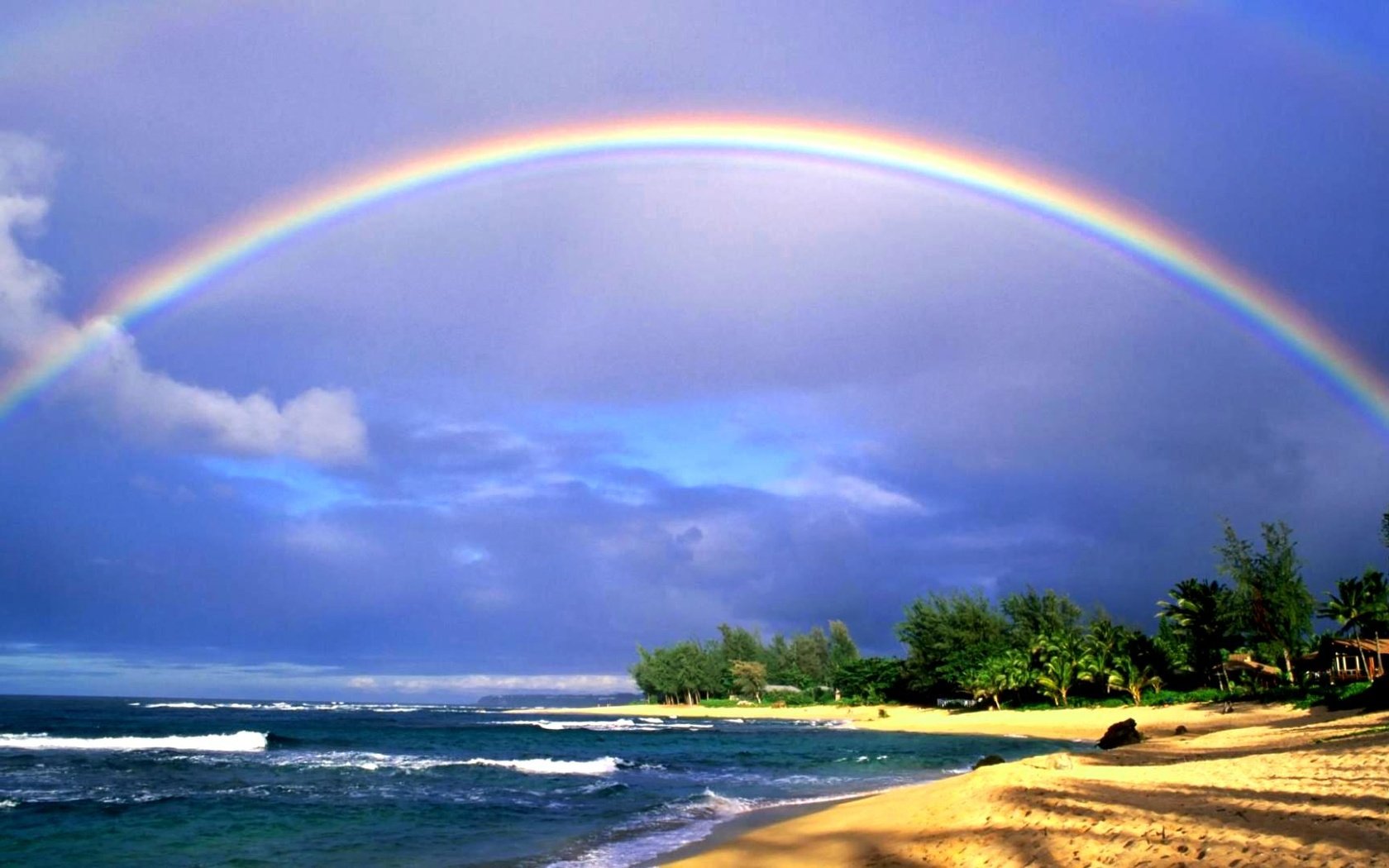 Обои волны, море, песок, пляж, радуга, wave, sea, sand, beach, rainbow разрешение 1920x1080 Загрузить