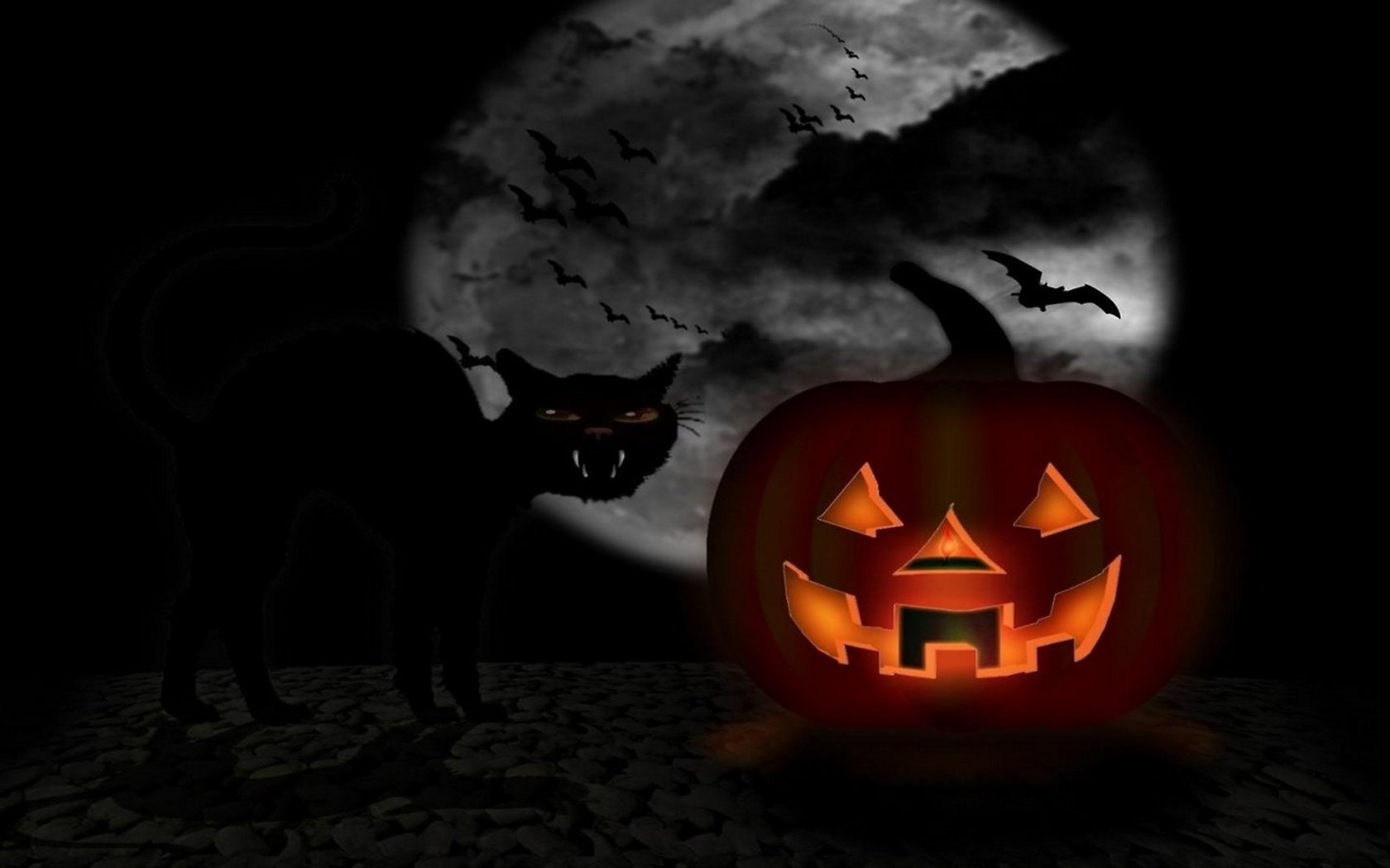 Обои тыквы и кот на фоне луны, pumpkin and cat on moon background разрешение 2560x1440 Загрузить