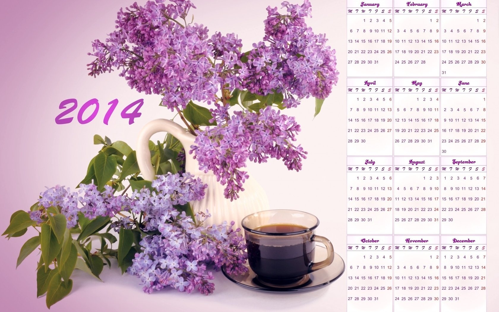 Обои сирень, календарь, 2014 год, lilac, calendar, 2014 разрешение 1920x1200 Загрузить