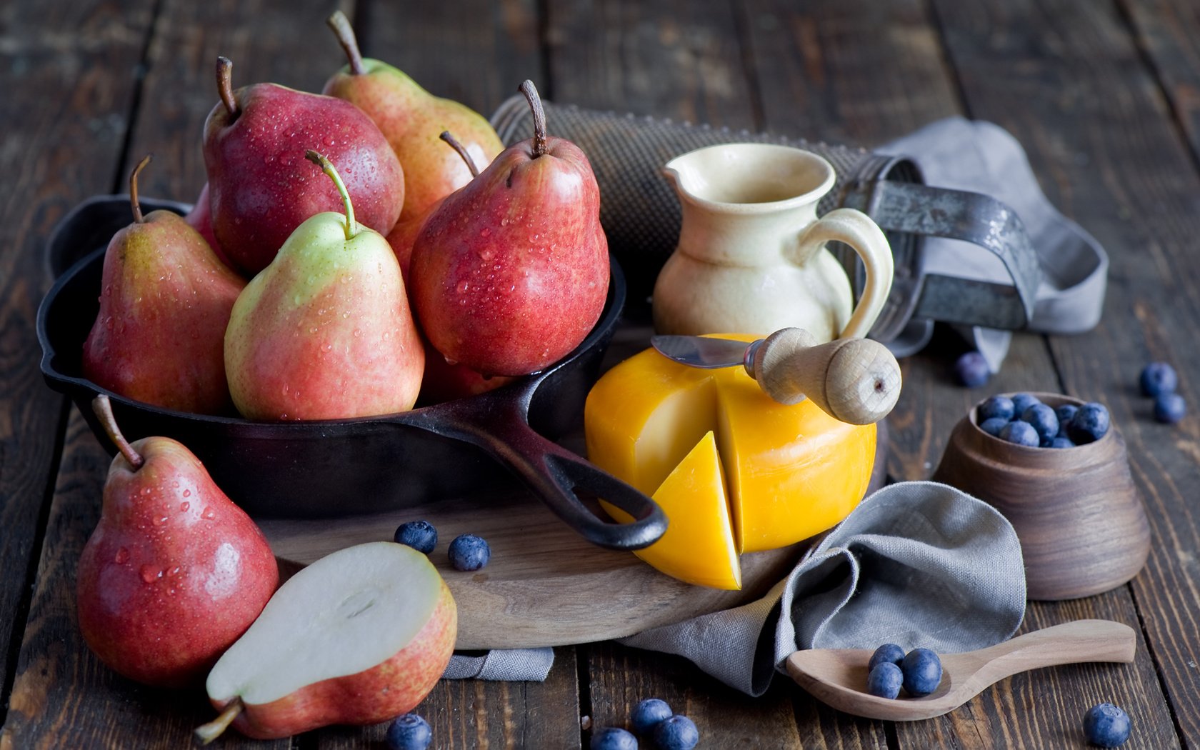 Обои фрукты, сыр, ягоды, плоды, черника, натюрморт, груши, anna verdina, fruit, cheese, berries, blueberries, still life, pear разрешение 2000x1345 Загрузить