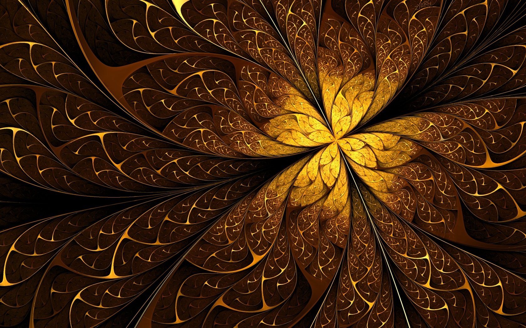 Обои абстракция, линии, узоры, золото, фрактал, abstraction, line, patterns, gold, fractal разрешение 1920x1080 Загрузить