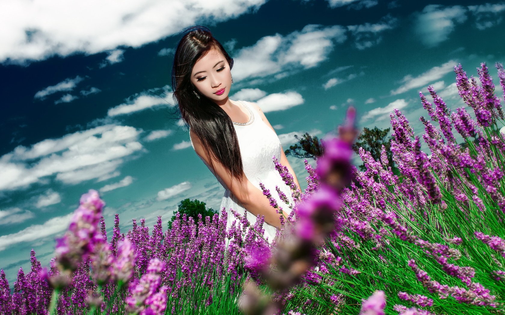 Обои цветы, девушка, лето, волосы, азиатка, flowers, girl, summer, hair, asian разрешение 2560x1440 Загрузить