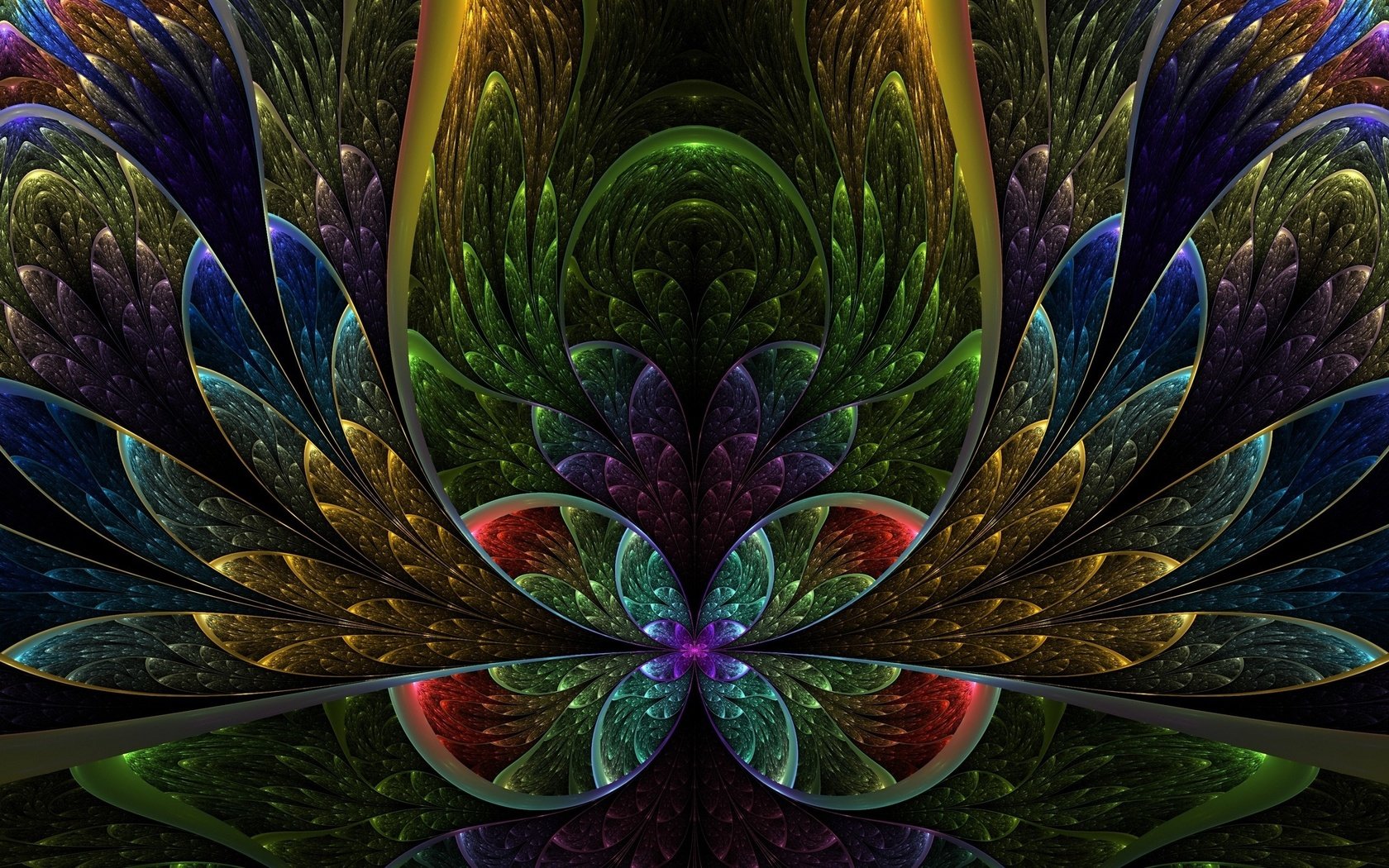 Обои узор, лепестки, разноцветные, цвет, фрактал, pattern, petals, colorful, color, fractal разрешение 2560x1600 Загрузить