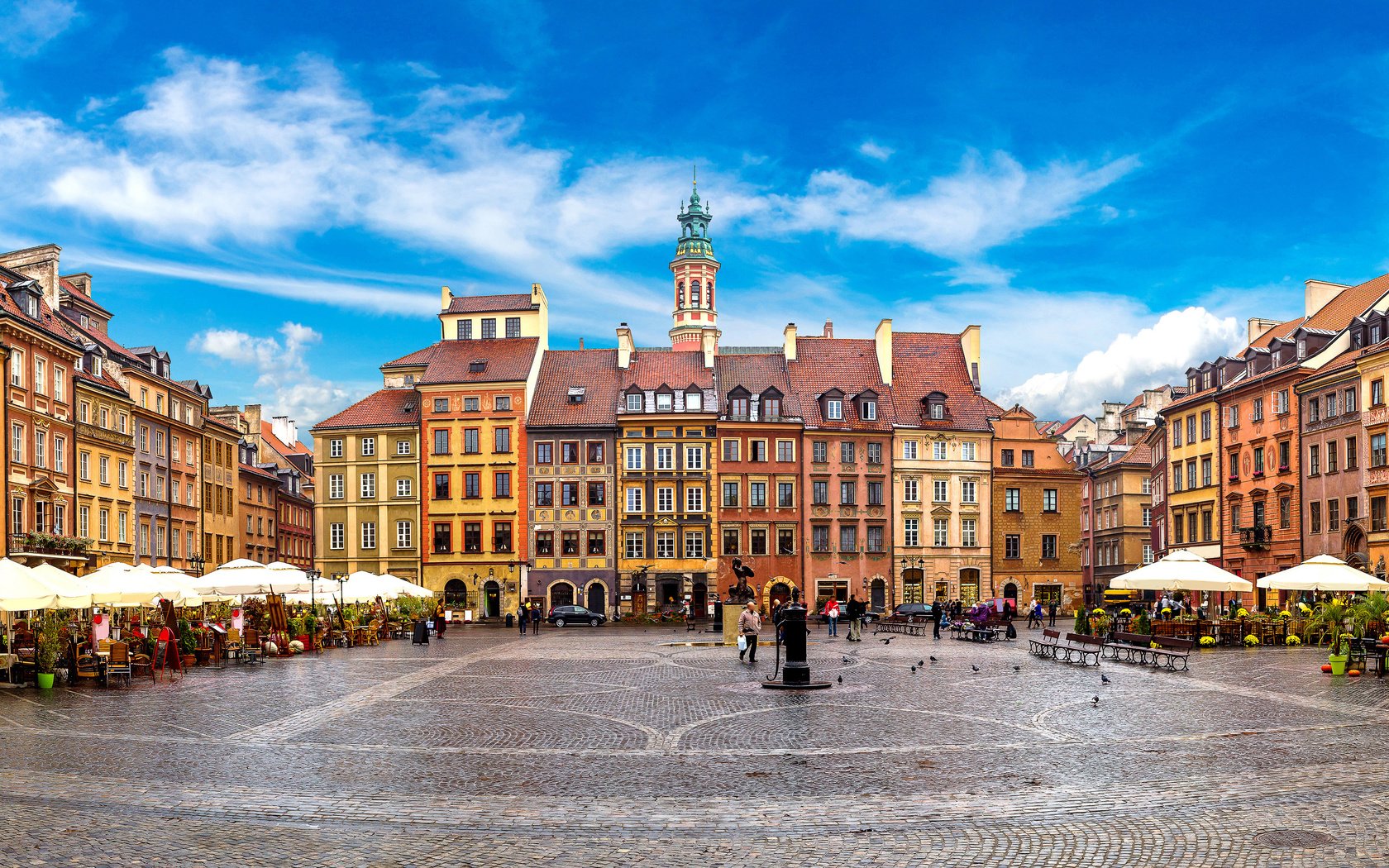 Обои кафе, город, улица, здания, площадь, польша, варшава, cafe, the city, street, building, area, poland, warsaw разрешение 3750x2270 Загрузить