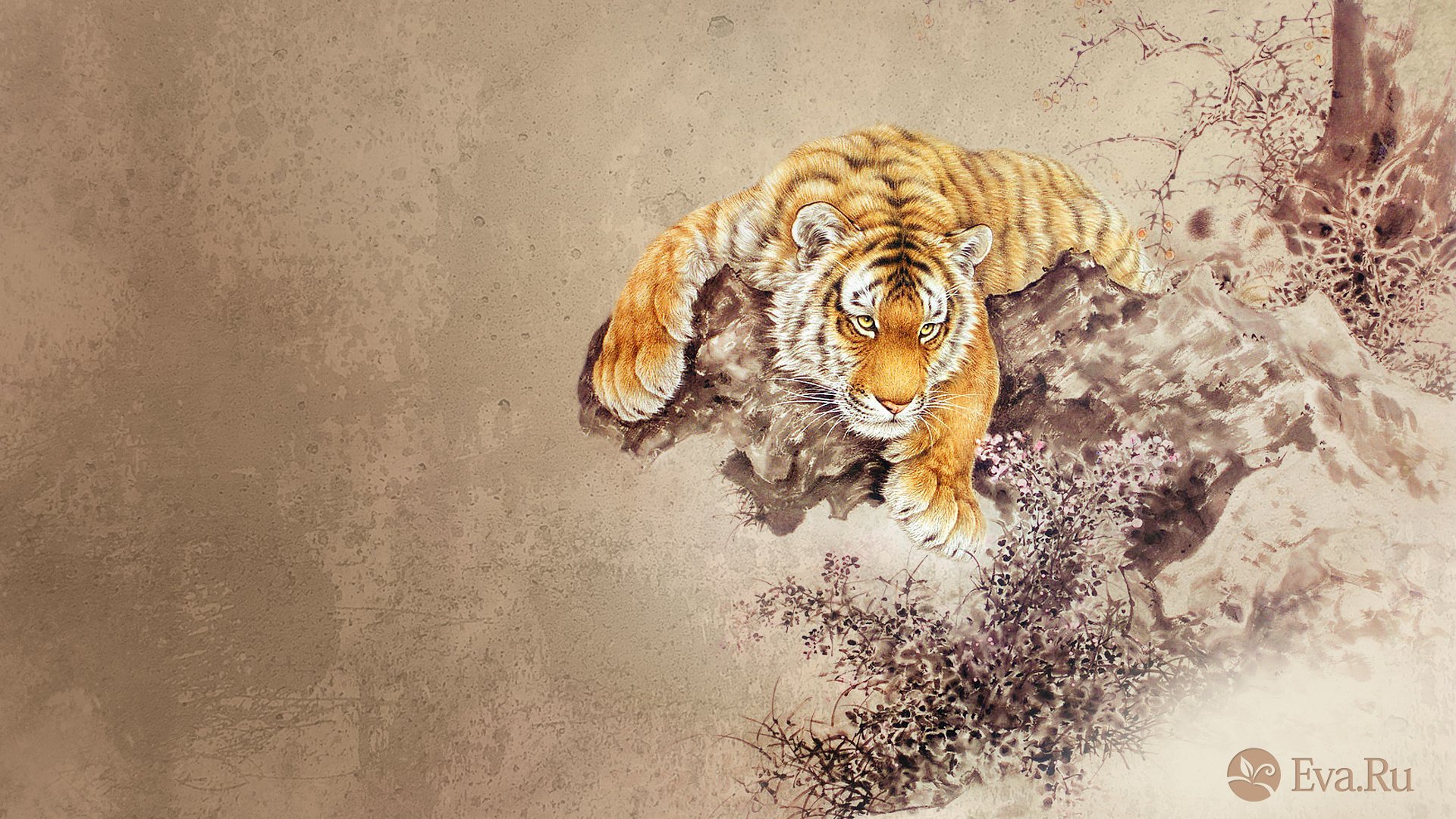 Обои тигр, рисунок, животные, tiger, figure, animals разрешение 1920x1200 Загрузить