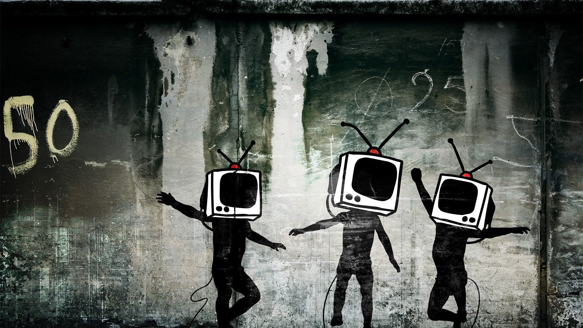Обои телевизор, стена, граффити, tv, wall, graffiti разрешение 1920x1440 Загрузить