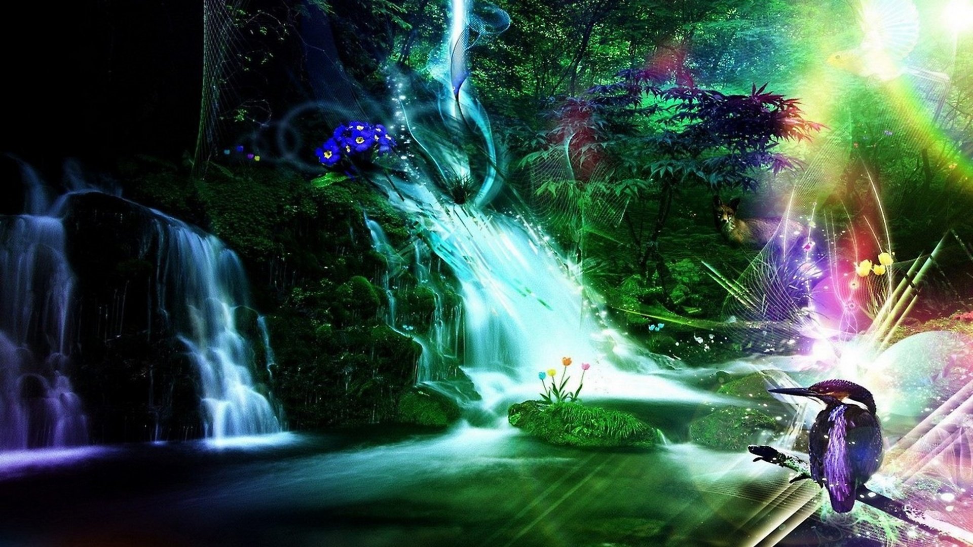 Обои 3d абстракция с водопадом, 3d abstract waterfall разрешение 2560x1440 Загрузить