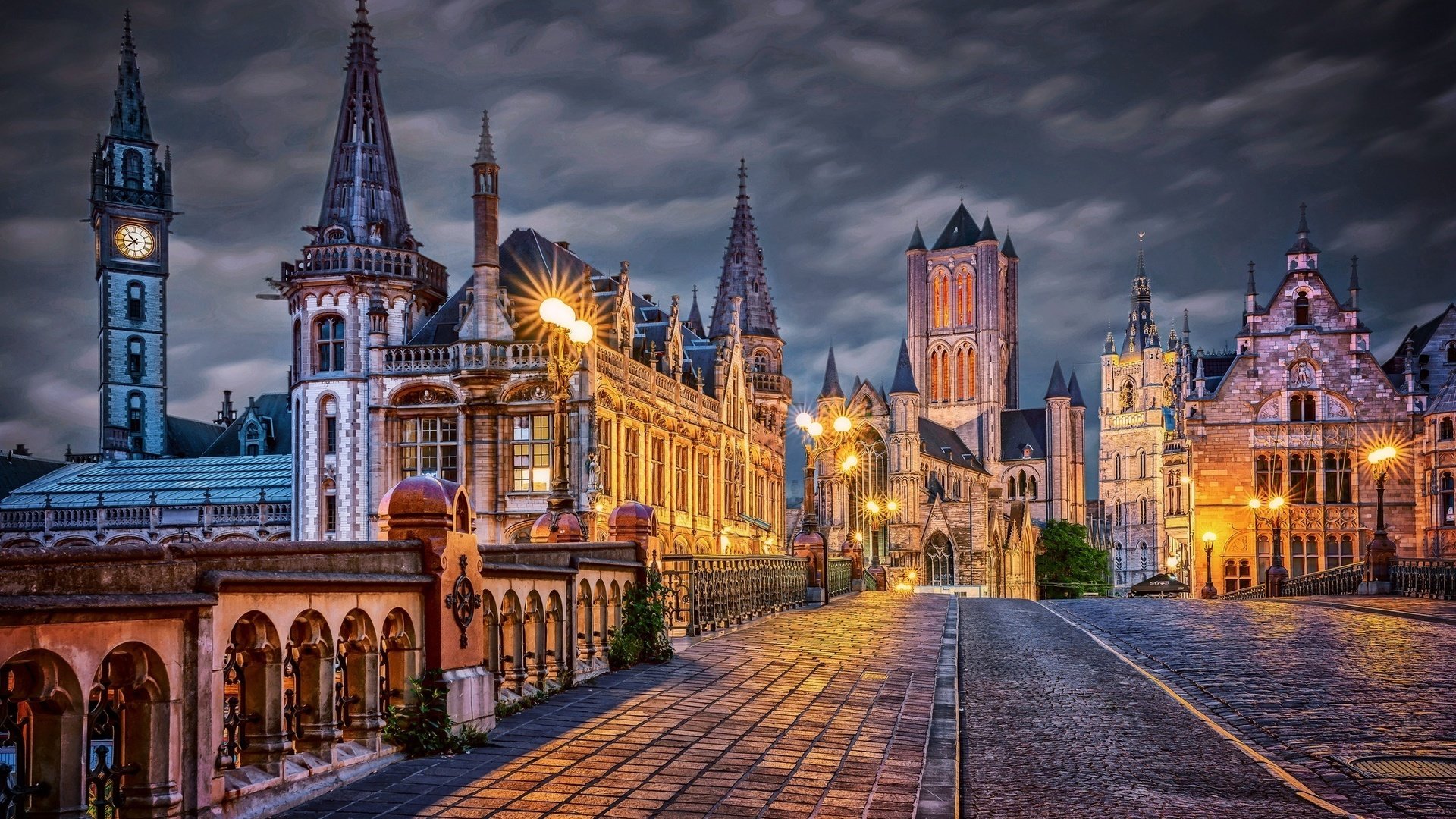 Обои ночь, огни, город, здания, мостовая, бельгия, гент, night, lights, the city, building, bridge, belgium, ghent разрешение 2048x1342 Загрузить