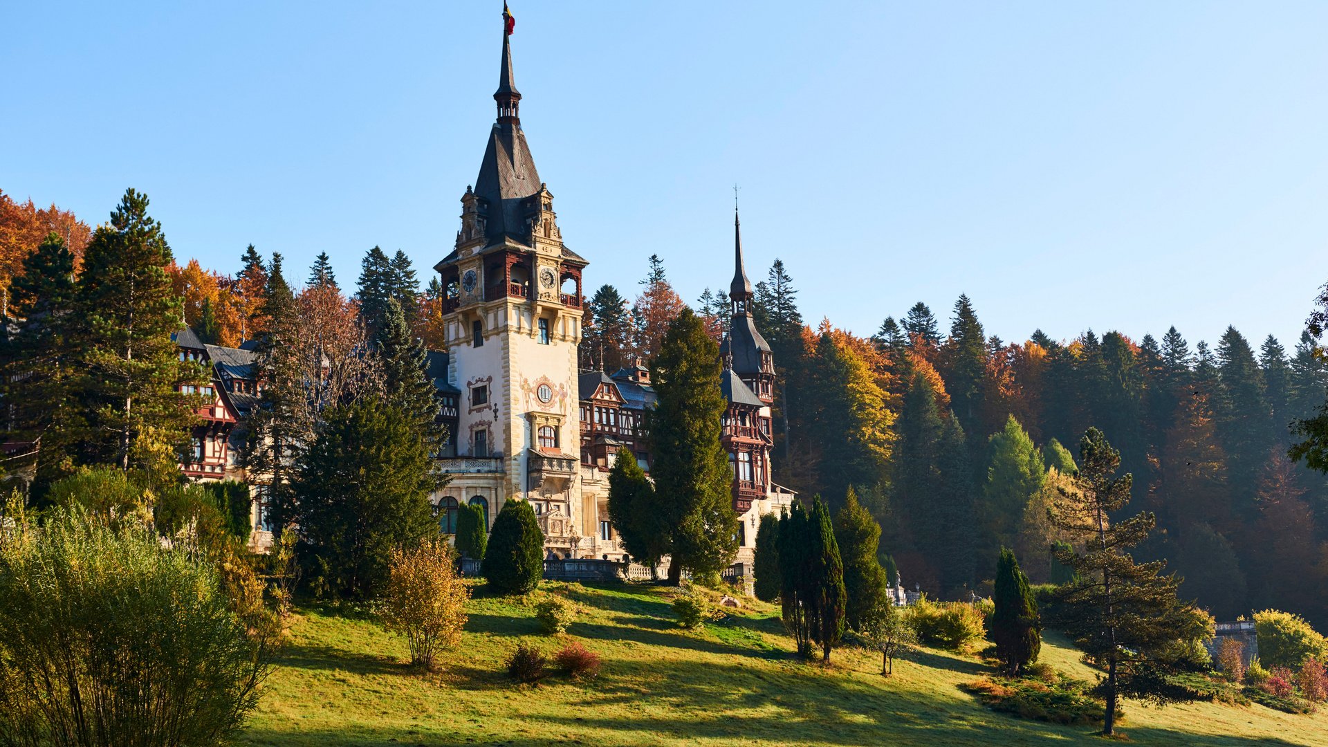 Обои замок, башня, румыния, трансильвания, peles, castle, tower, romania, transylvania разрешение 2560x1600 Загрузить