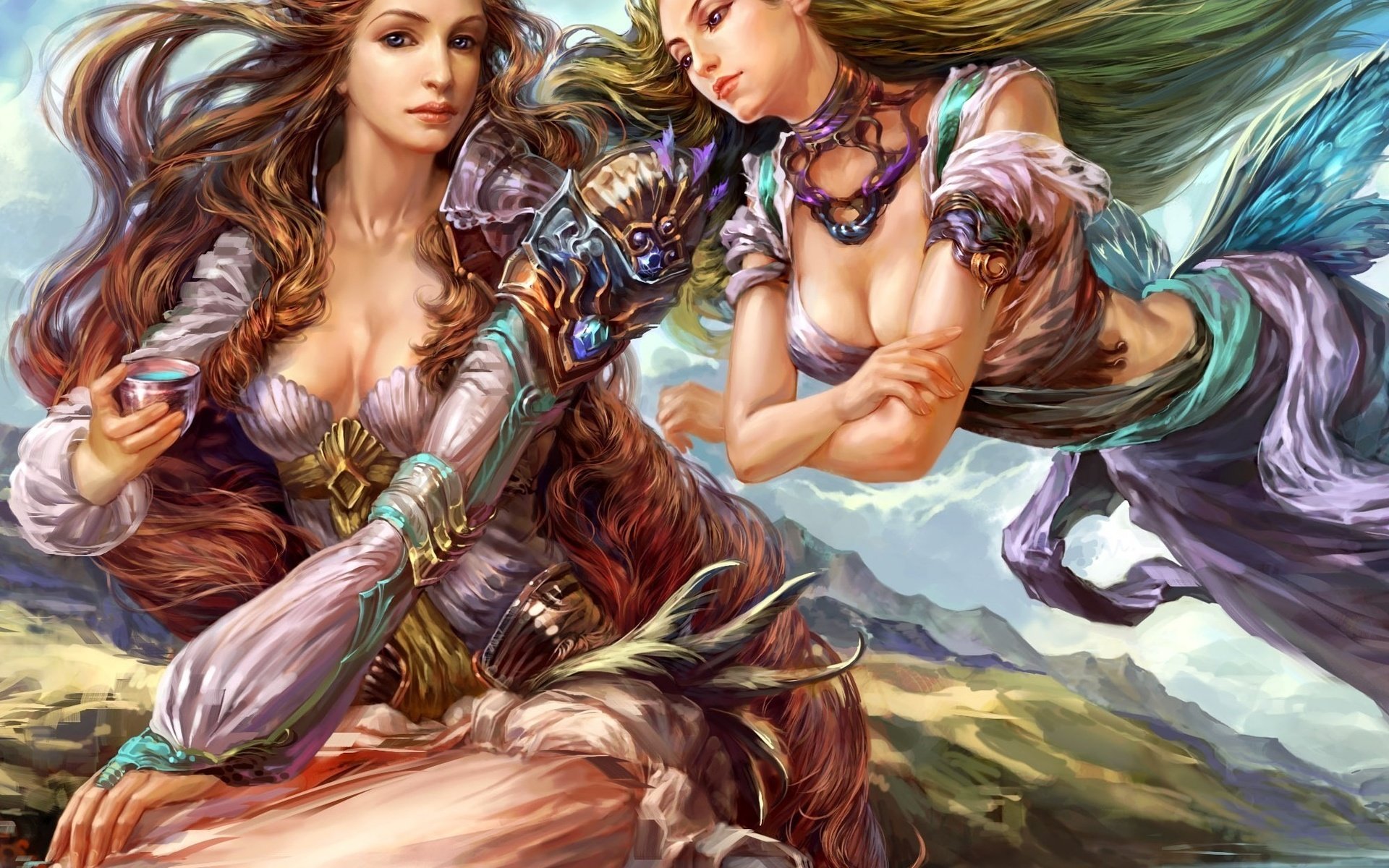 Обои рисунок, горы, девушки, фея, наряд, figure, mountains, girls, fairy, outfit разрешение 2000x1600 Загрузить