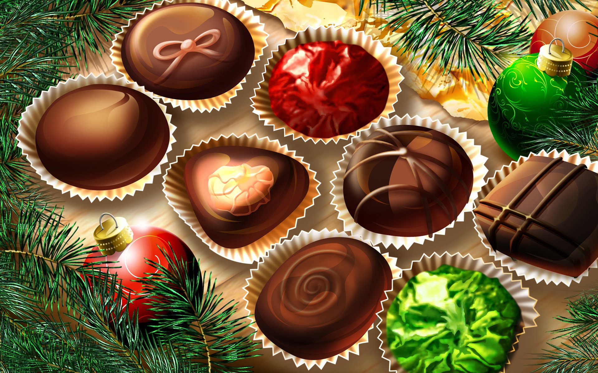 Обои новый год, подарки, конфеты, сладости, new year, gifts, candy, sweets разрешение 2560x1670 Загрузить