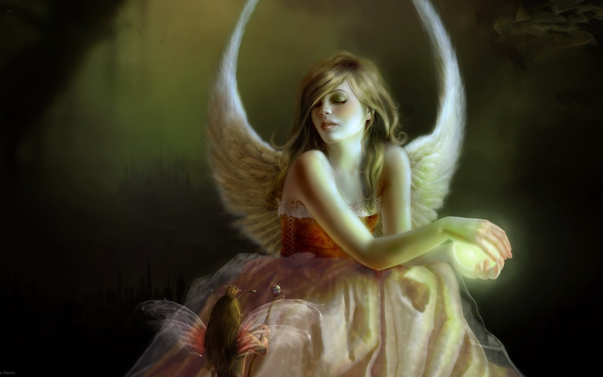 Обои девушка, крылья, ангел, эльф, sue marino - the reading, girl, wings, angel, elf разрешение 2560x1560 Загрузить