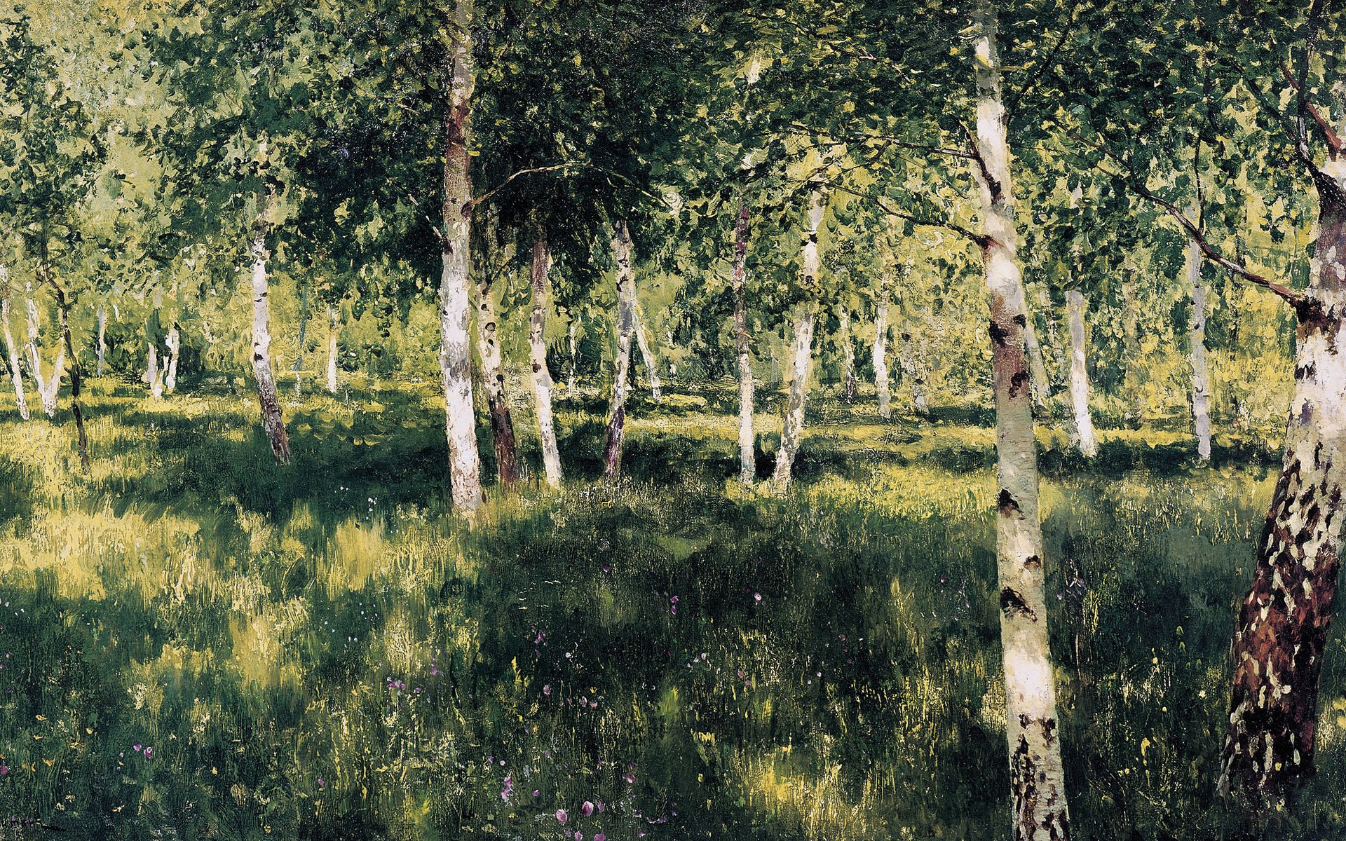 Обои картина, левитан, березовая роща, picture, levitan, birch grove разрешение 2239x1300 Загрузить