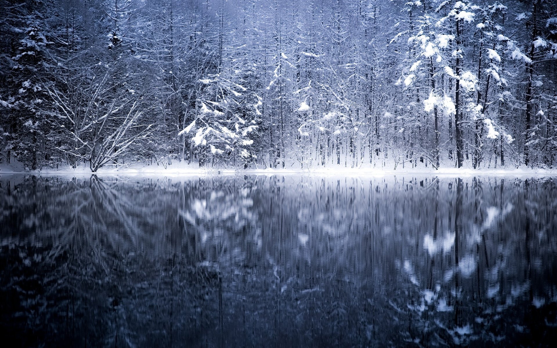 Обои деревья, озеро, река, снег, природа, зима, отражение, япония, trees, lake, river, snow, nature, winter, reflection, japan разрешение 2048x1365 Загрузить