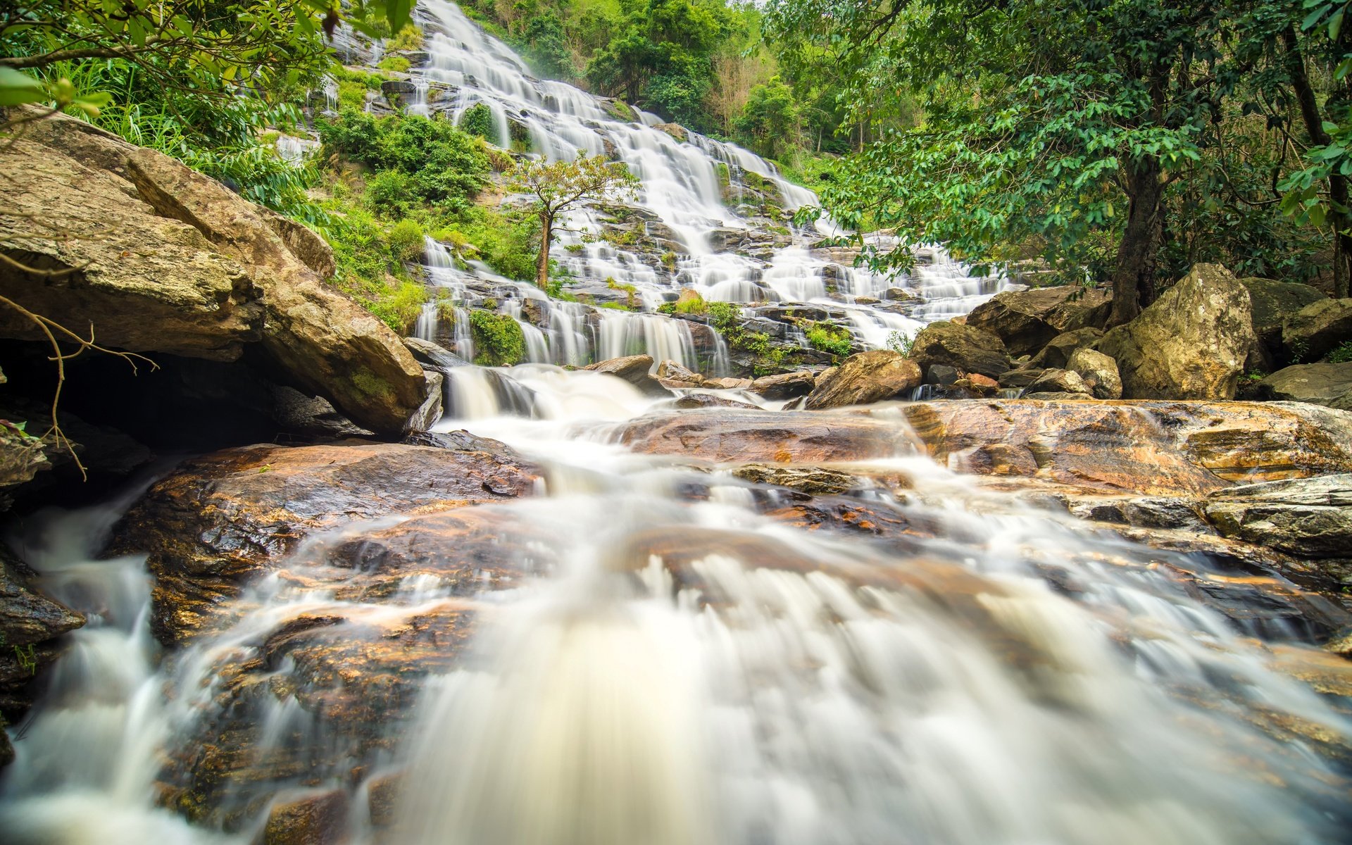 Обои река, лес, пейзаж, водопад, джунгли, каскад, river, forest, landscape, waterfall, jungle, cascade разрешение 6016x4016 Загрузить