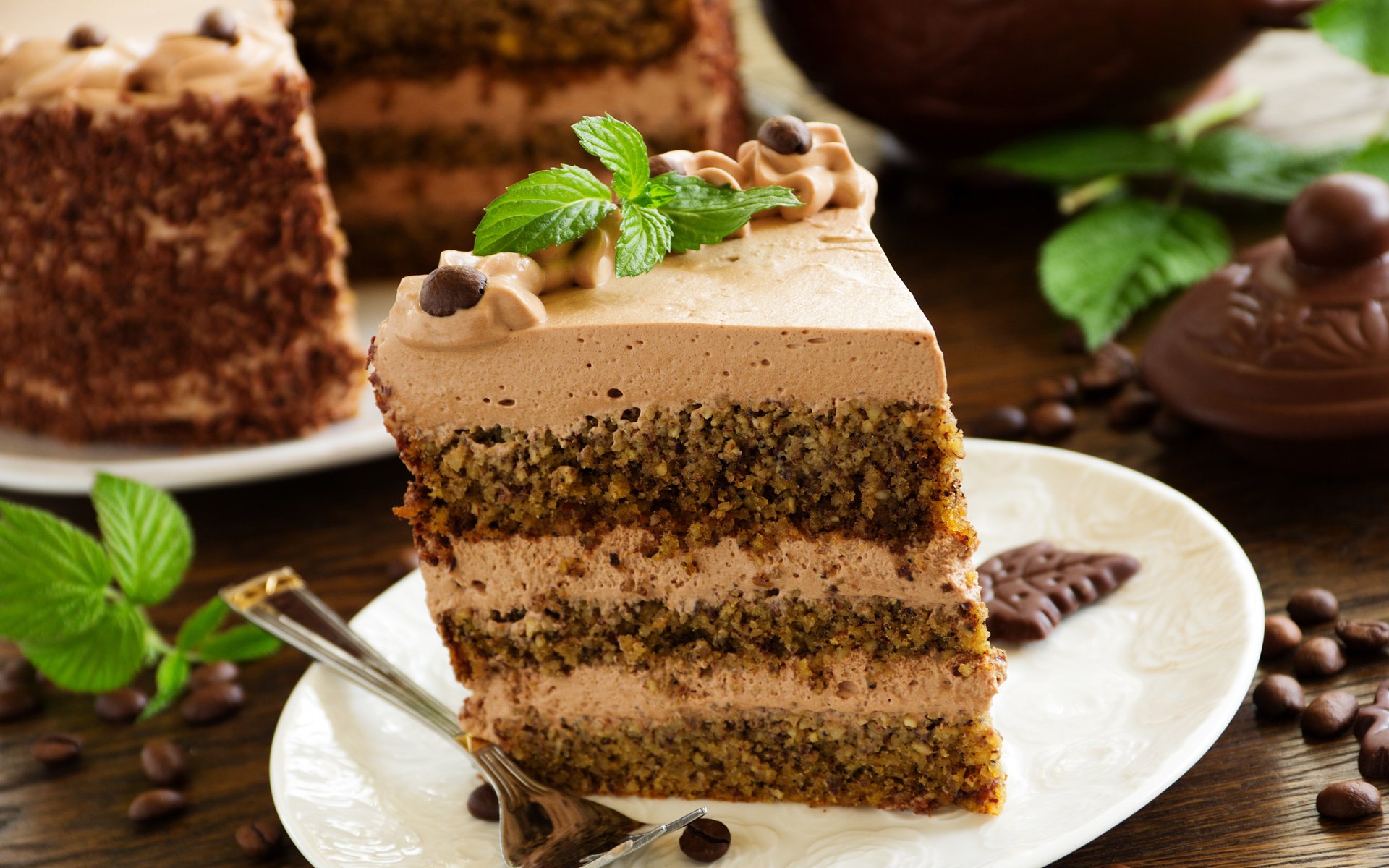 Обои шоколад, торт, десерт, слои, крем, кусок торта, chocolate, cake, dessert, layers, cream, piece of cake разрешение 7000x4667 Загрузить