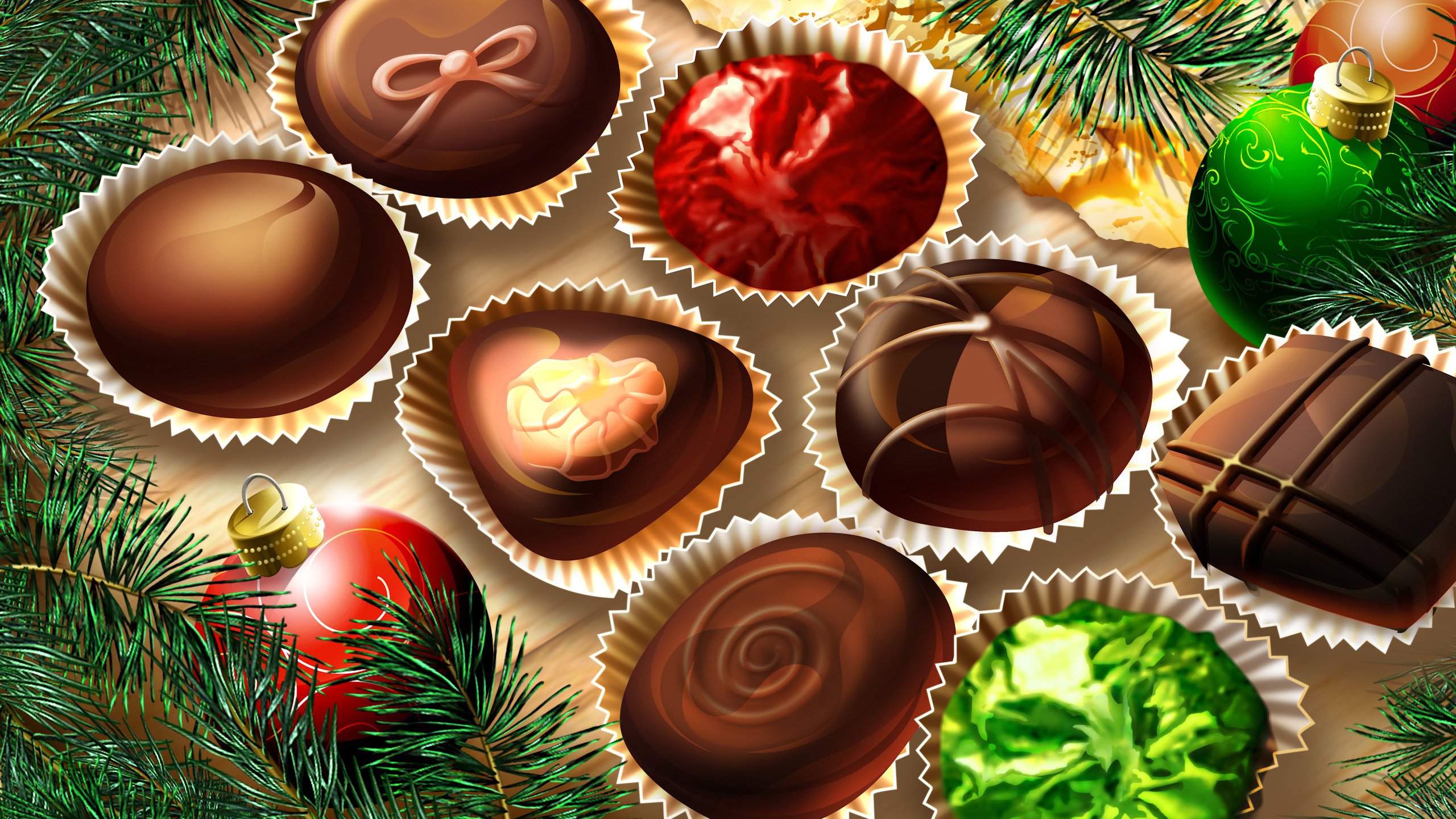 Обои новый год, подарки, конфеты, сладости, new year, gifts, candy, sweets разрешение 2560x1670 Загрузить