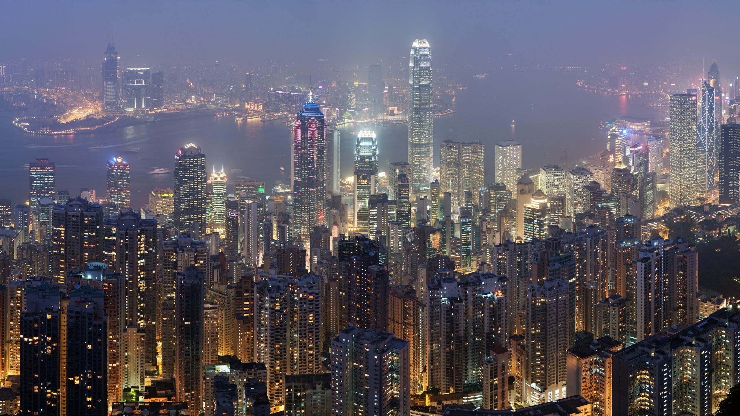 Обои пейзаж, небоскребы, гонконг, landscape, skyscrapers, hong kong разрешение 4250x1844 Загрузить