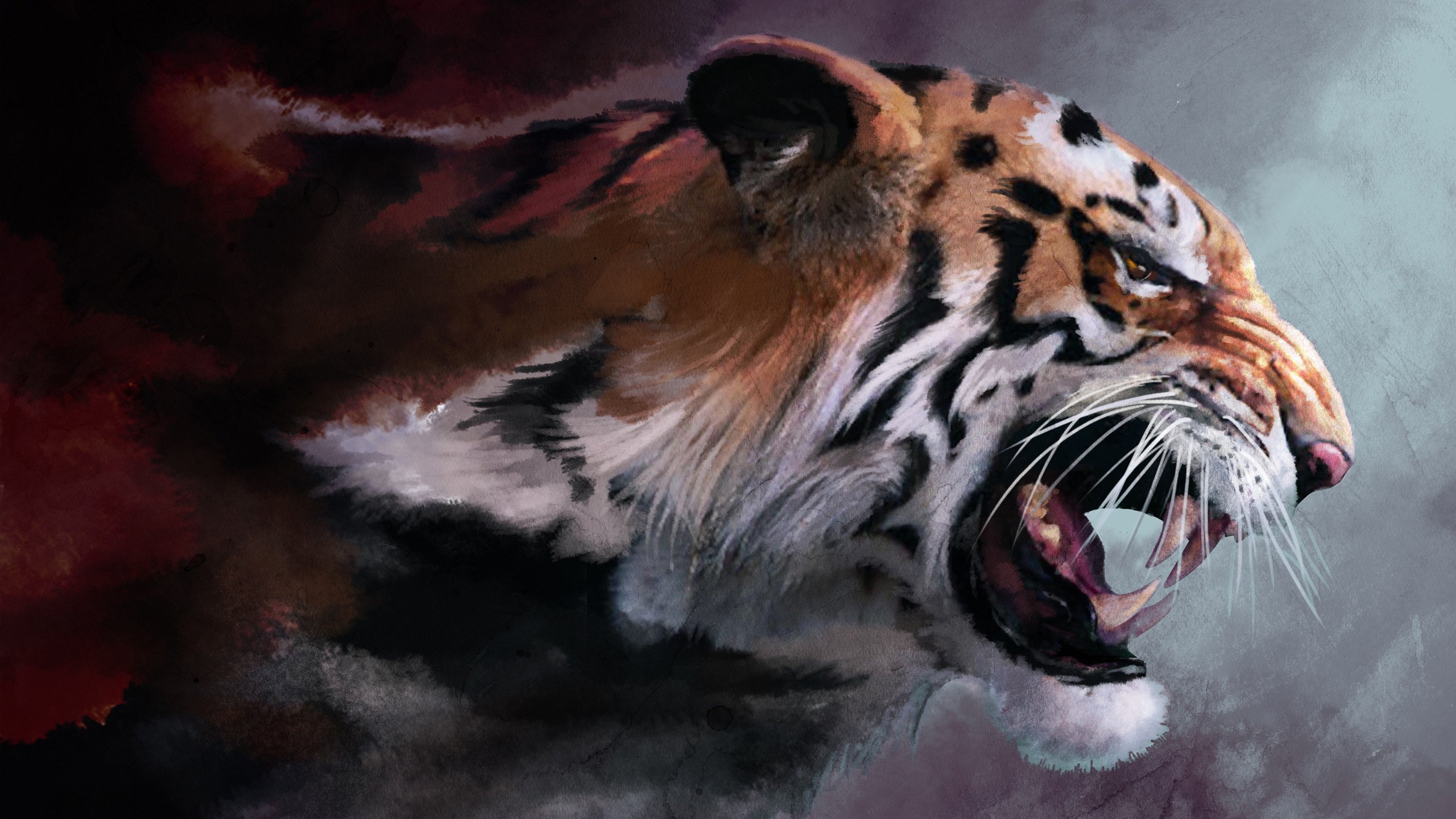 Обои тигр, рисунок, кошка, ярость, клыки, рендеринг, tiger, figure, cat, rage, fangs, rendering разрешение 2560x1600 Загрузить