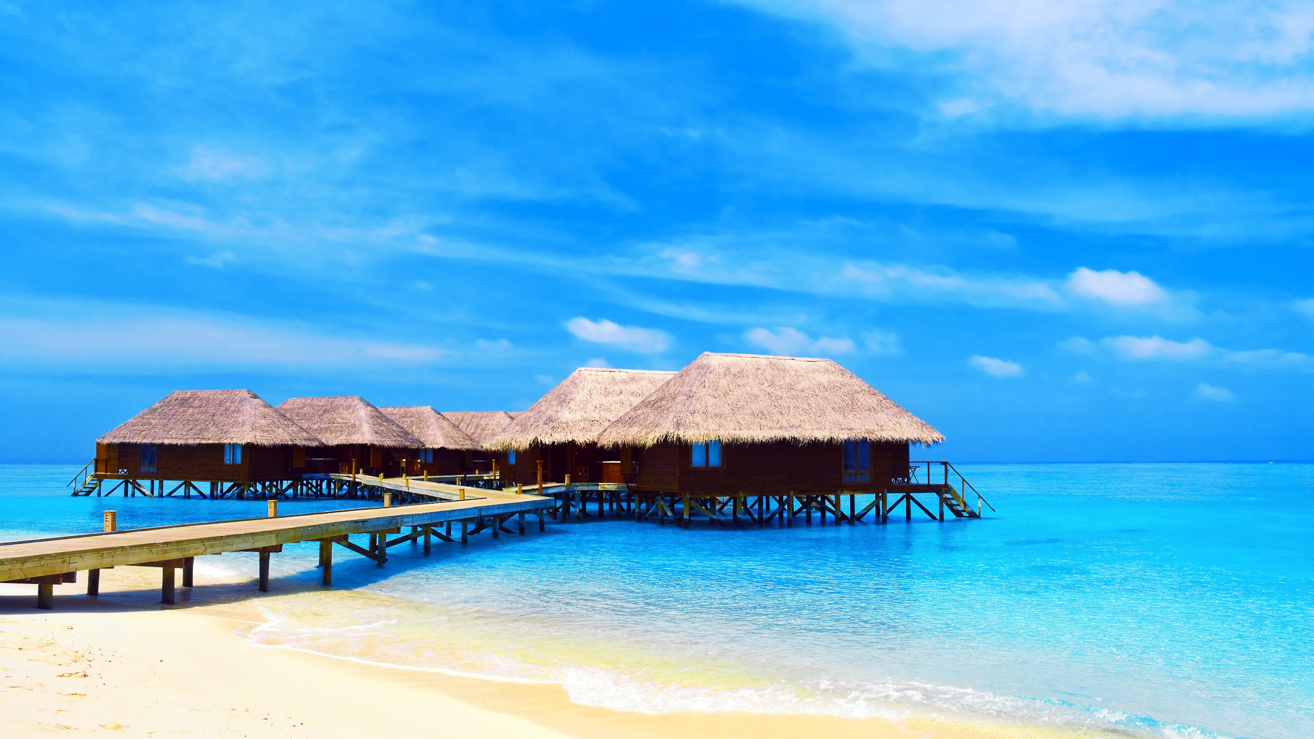 Обои пляж, бунгало, тропики, мальдивы, beach, bungalow, tropics, the maldives разрешение 2817x1878 Загрузить