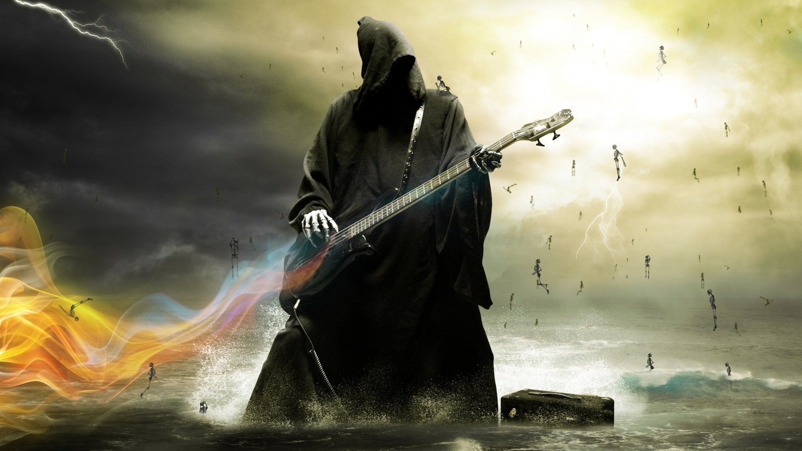 Обои смерть играет на электрогитаре., death plays the guitar. разрешение 2560x1600 Загрузить