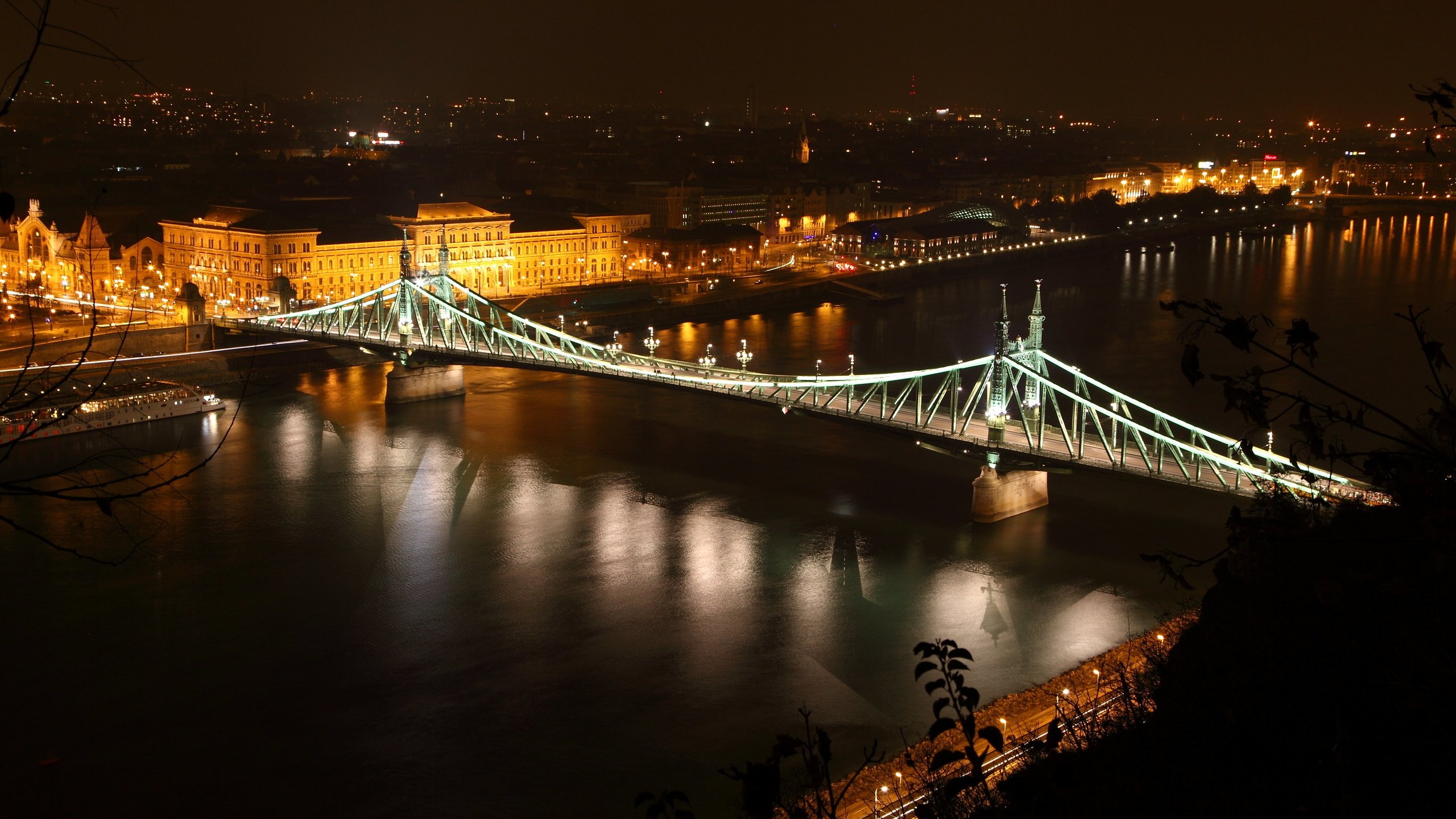 Обои ночь, огни, река, венгрия, будапешт, дунай, мост свободы, night, lights, river, hungary, budapest, the danube, liberty bridge разрешение 3861x2574 Загрузить