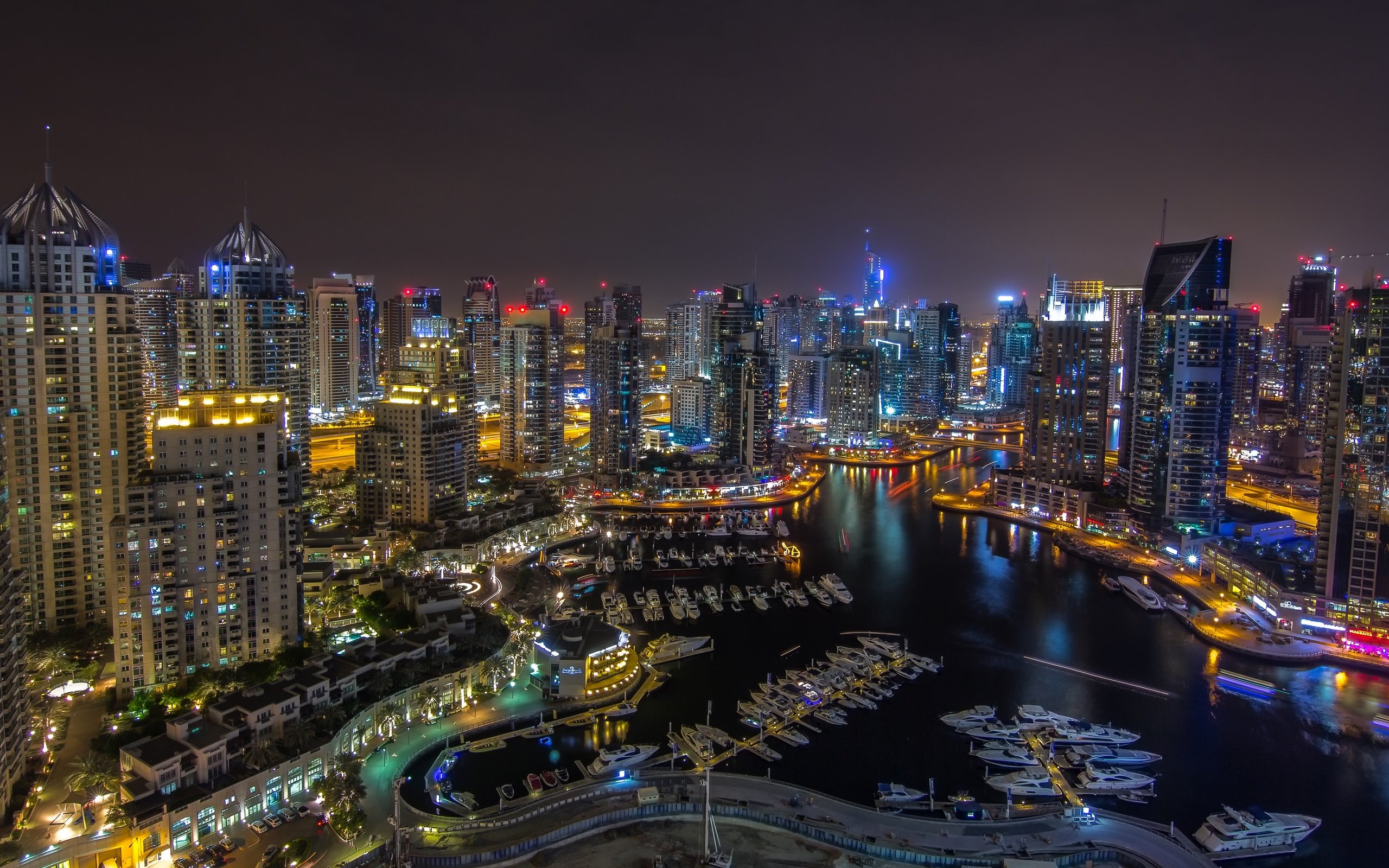 Обои панорама, ночной город, дубаи, дубай, оаэ, panorama, night city, dubai, uae разрешение 2880x1702 Загрузить