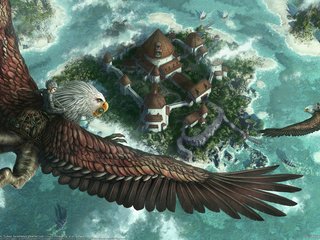 Обои фентези, полет, город, всадник, kerem beyit, грифон, fantasy, flight, the city, rider, griffin разрешение 1920x1200 Загрузить