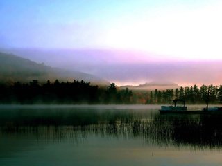 Обои озеро, туман, причал, lake, fog, pier разрешение 1920x1440 Загрузить