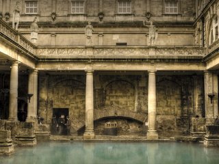 Обои архитектура, колонны, римские бани, architecture, columns, roman baths разрешение 3360x1050 Загрузить