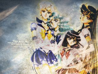 Обои kaiou michiru, meiou setsuna, sailor moon, tenou haruka, tomoe hotaru, watermark разрешение 1920x1200 Загрузить