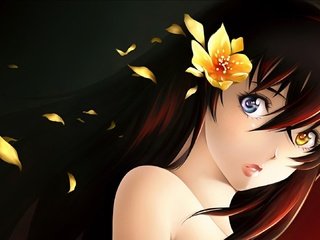 Обои девушка, цветок, портрет, взгляд, аниме, волосы, лицо, girl, flower, portrait, look, anime, hair, face разрешение 1920x1080 Загрузить