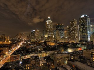 Обои небоскребы, ночной город, нью-йорк, здания, skyscrapers, night city, new york, building разрешение 3023x1998 Загрузить