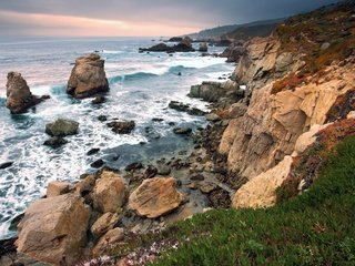 Обои скалы, камни, берег, пейзаж, море, rocks, stones, shore, landscape, sea разрешение 1920x1200 Загрузить