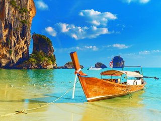 Обои море, пляж, лодка, отдых, таиланд, тропики, sea, beach, boat, stay, thailand, tropics разрешение 2560x1600 Загрузить