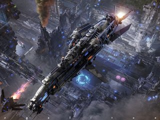 Обои полет, корабль, город, будущее, flight, ship, the city, future разрешение 1920x1200 Загрузить