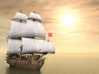 Обои небо, корабль, парусник, океан, мачты, пушки, паруса, the sky, ship, sailboat, the ocean, mast, gun, sails разрешение 1920x1200 Загрузить