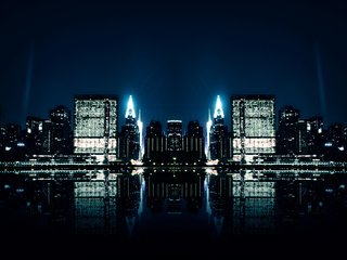 Обои отражение, города, ночного, зеркальное, reflection, city, night, mirror разрешение 2560x1600 Загрузить