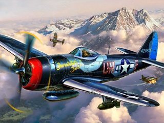 Обои арт, самолет, истребитель, thunderbolt, p-47, республика, art, the plane, fighter, republic разрешение 2560x1600 Загрузить