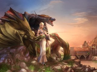 Обои девушка, монстры, фэнтези, драконы, игра престолов, girl, monsters, fantasy, dragons, game of thrones разрешение 2133x1200 Загрузить