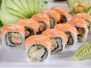 Обои зелень, суши, роллы, японская кухня, приправа, fresh herbs, greens, sushi, rolls, japanese cuisine, seasoning разрешение 2880x1922 Загрузить