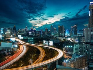 Обои дорога, ночь, огни, здания, таиланд, высотки, бангкок, road, night, lights, building, thailand, skyscrapers, bangkok разрешение 1920x1080 Загрузить