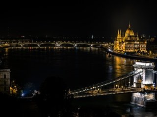 Обои венгрия, будапешт, цепной мост, река дунай, hungary, budapest, chain bridge, the danube river разрешение 2048x1152 Загрузить