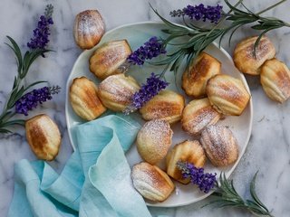 Обои цветы, лаванда, еда, сладкое, печенье, выпечка, flowers, lavender, food, sweet, cookies, cakes разрешение 4129x2832 Загрузить