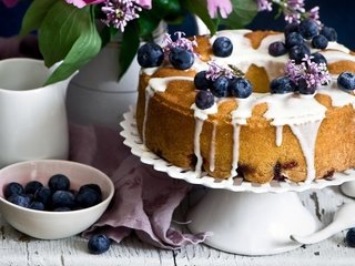 Обои ягоды, черника, сладкое, выпечка, глазурь, пирог, berries, blueberries, sweet, cakes, glaze, pie разрешение 2048x1187 Загрузить