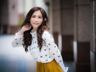 Обои девушка, улыбка, взгляд, волосы, лицо, азиатка, girl, smile, look, hair, face, asian разрешение 7952x5304 Загрузить