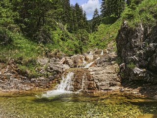 Обои лес, водопад, австрия, речка, тироль, forest, waterfall, austria, river, tyrol разрешение 3860x2120 Загрузить