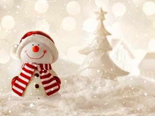 Обои снег, новый год, елка, снеговик, рождество, snow, new year, tree, snowman, christmas разрешение 2880x1800 Загрузить