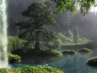 Обои река, природа, дерево, водопад, river, nature, tree, waterfall разрешение 1920x1080 Загрузить